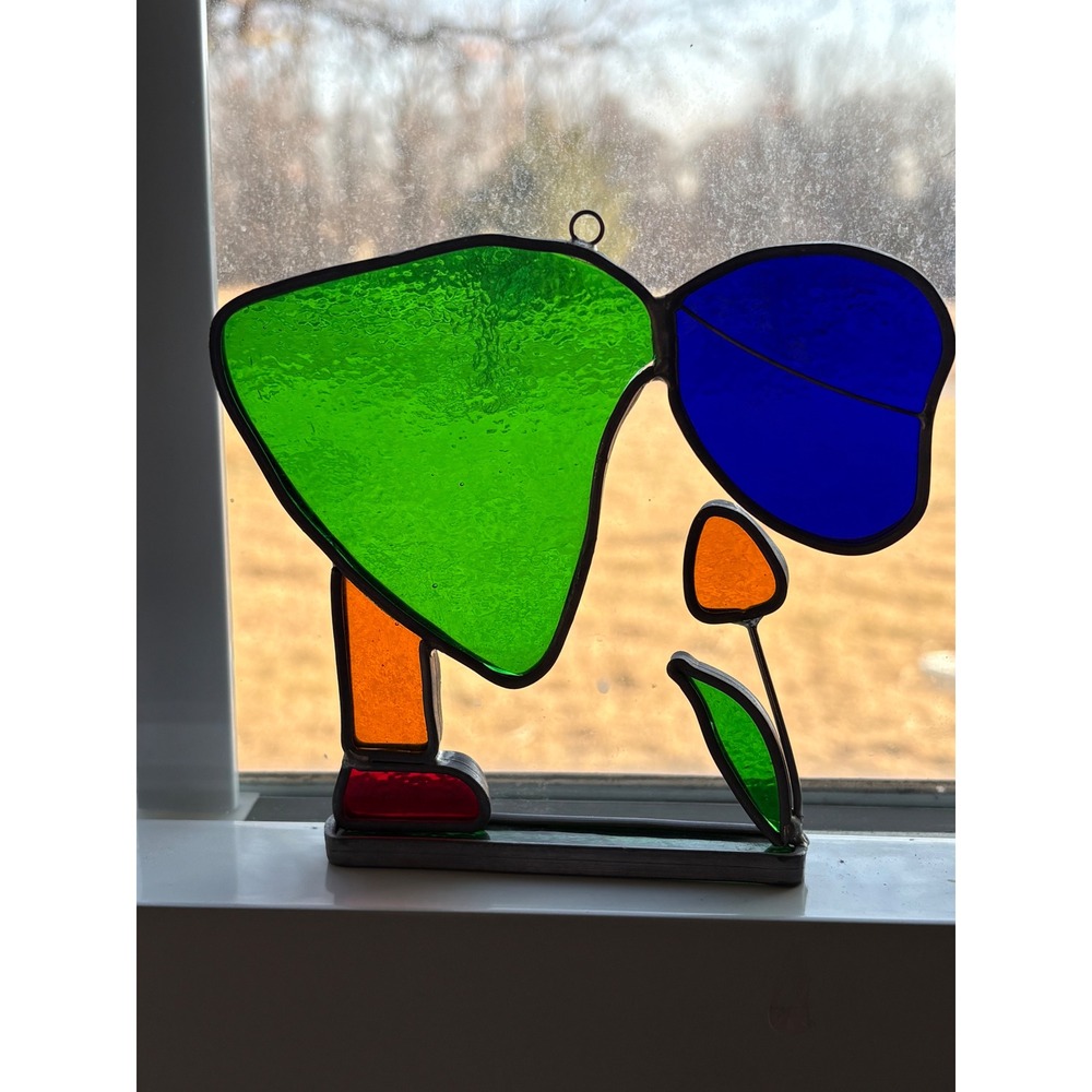 Stained Glass Sun Catcher Girl Flower Colorful Window Art Decor 5 in